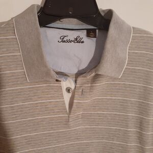 Tasso elba shirt mens l gray striped cotton polo golf top casual quiet luxury